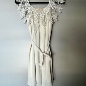 Elegant Cream Dress with Lace Detail